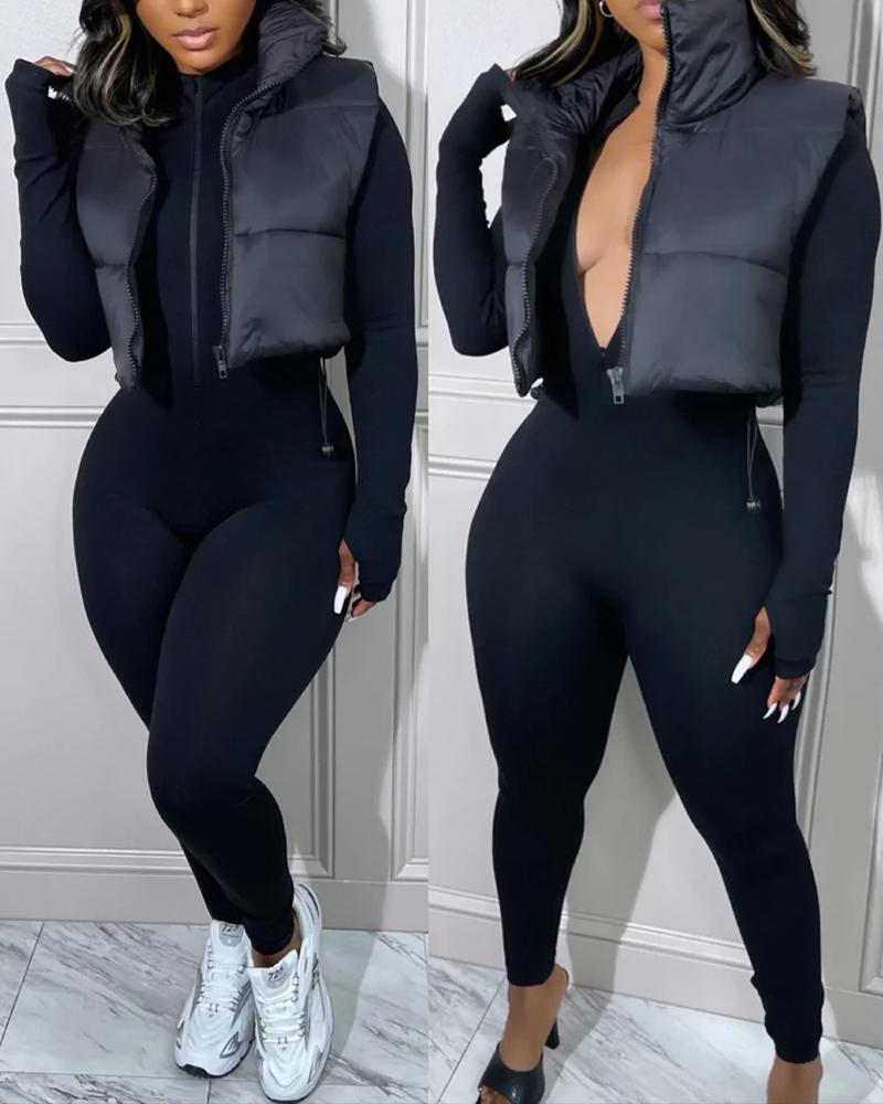 

Long Sleeve Zipper Front Jumpsuit, Black