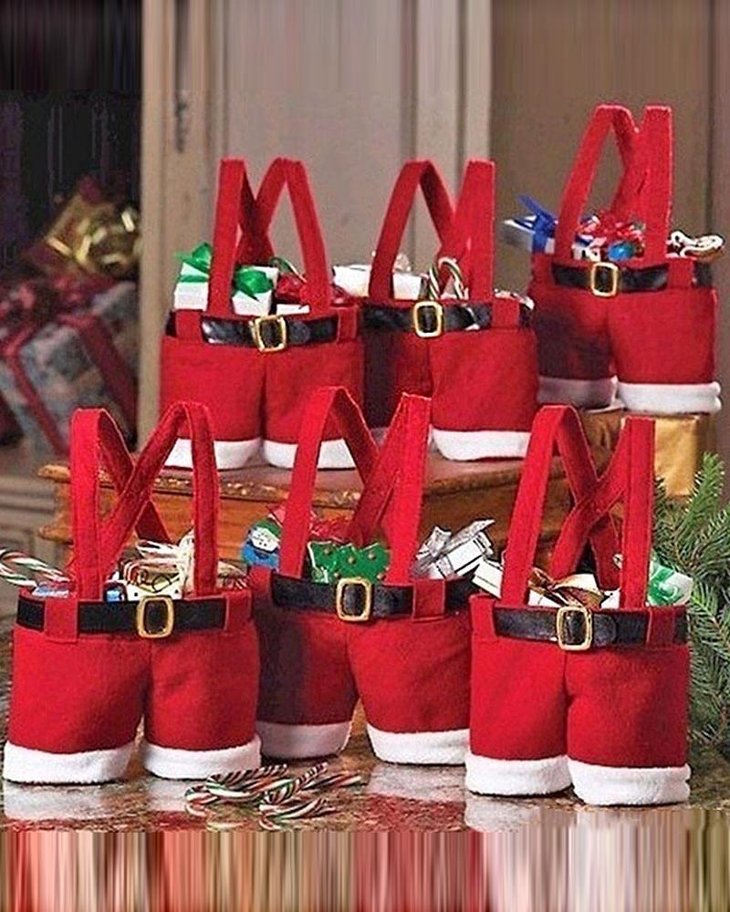 

1pc Christmas Decoration Gift Belted Santa Pants Style Treat Candy Bag, Red