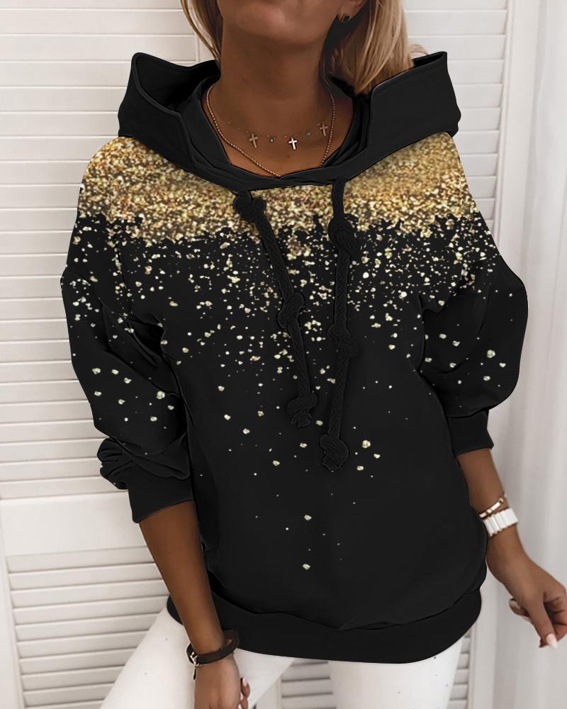 Print Long Sleeve Drawstring Hoodie