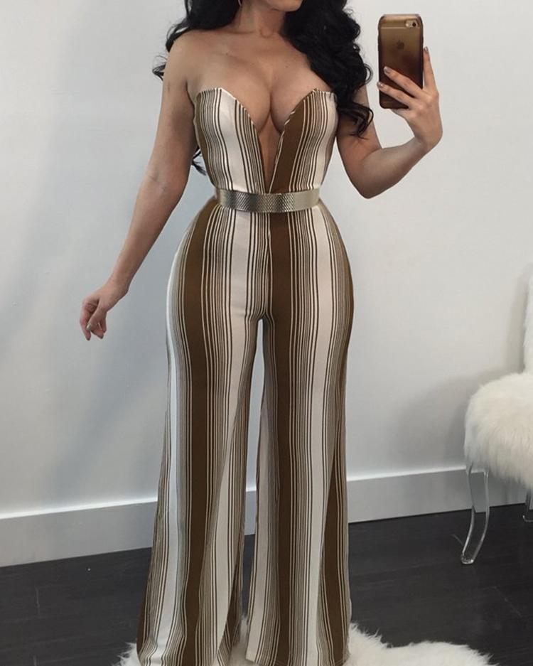 

Strapless Deep V Wide Leg Jumpsuit, Wine red