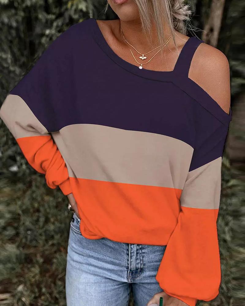 

Colorblock Cold Shoulder Long Sleeve Top, Multicolor