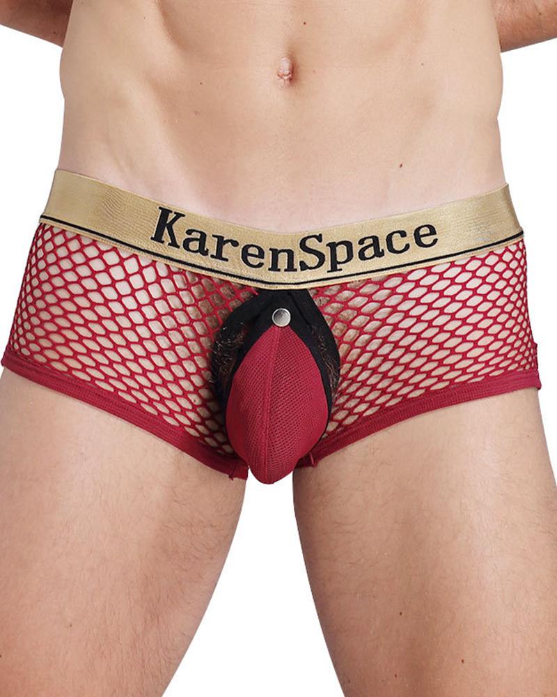 

Letter Banded Mesh Contrast Slim High Elastic Panties Underwear, Wine red