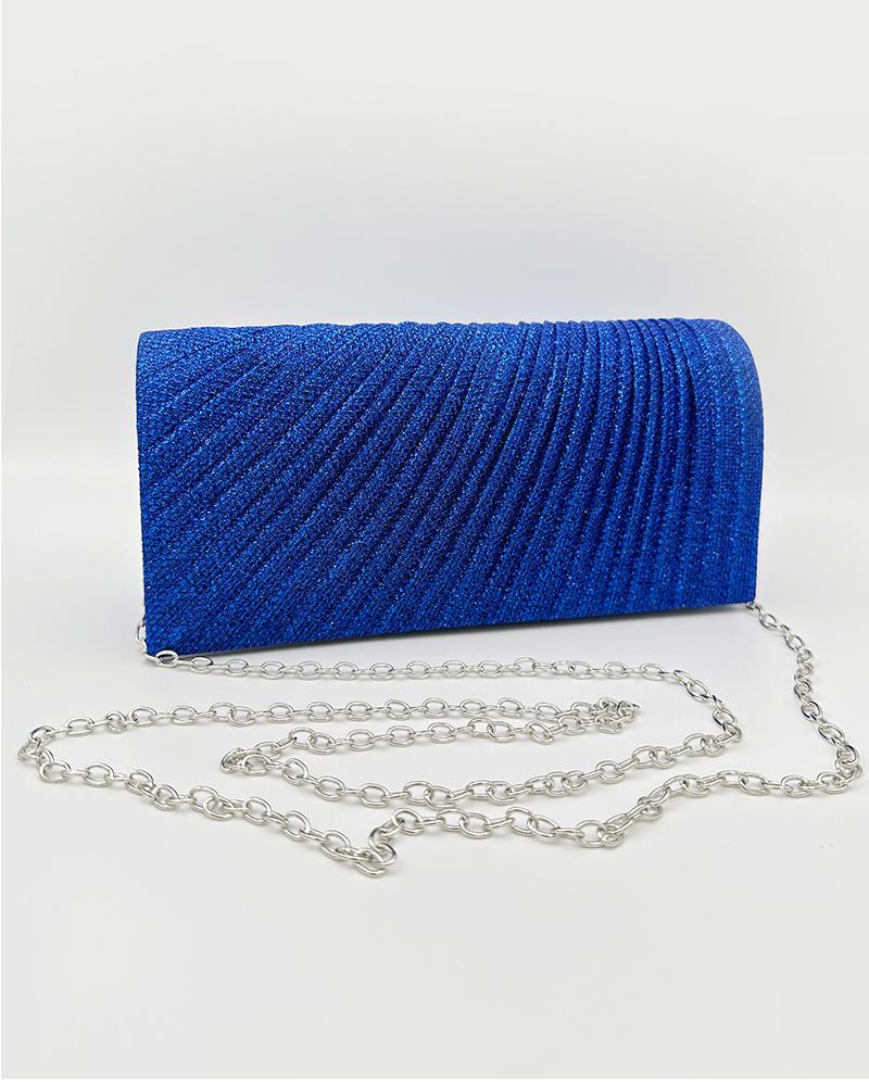 

Glitter Ruched Chain Strap Evening Clutch Bag, Blue