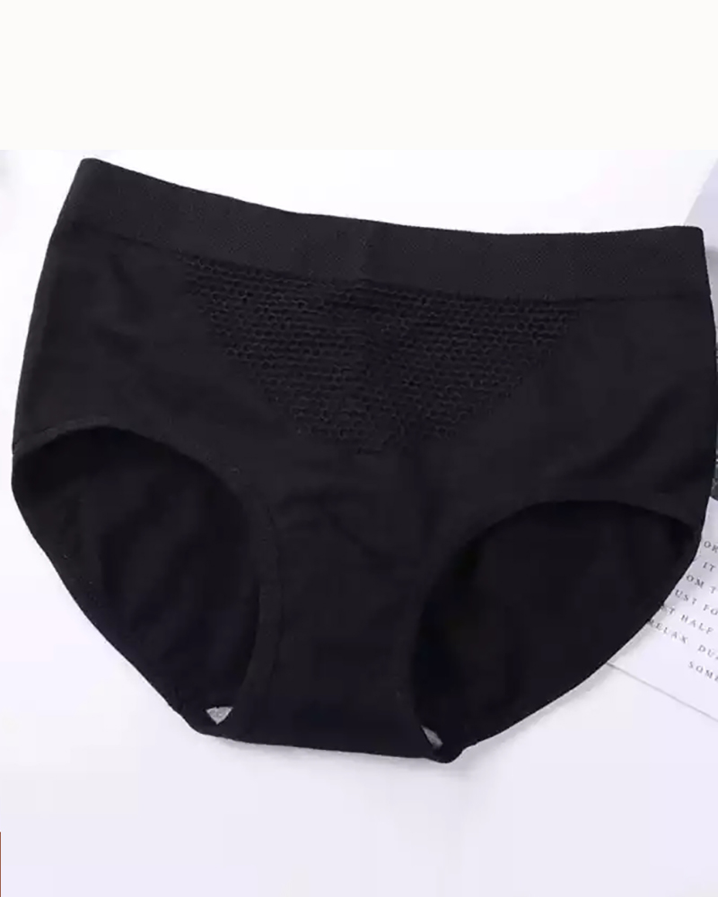 

3D Honeycomb Warm Palace Seamless Underwear Hip Raise Panty, Black