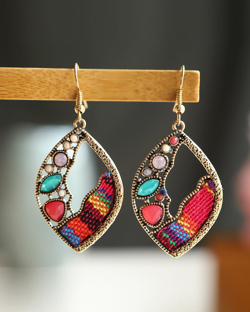 

1Pair Rhinestone Decor Hollow Out Drop Earrings, Multicolor