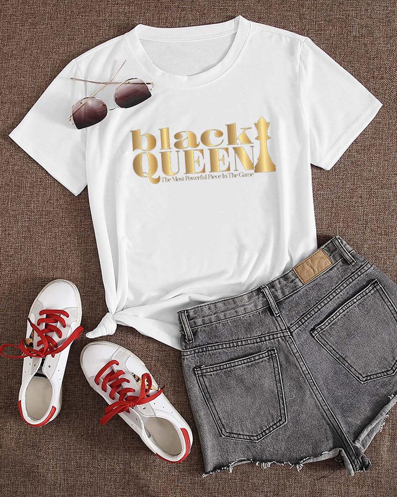 

Letter Graphic Print Short Sleeve T-shirt, Style5