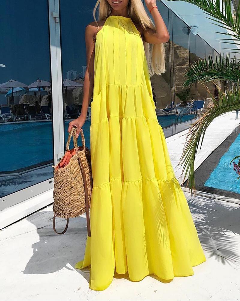 

Sleeveless Tiered Maxi Dress, Yellow