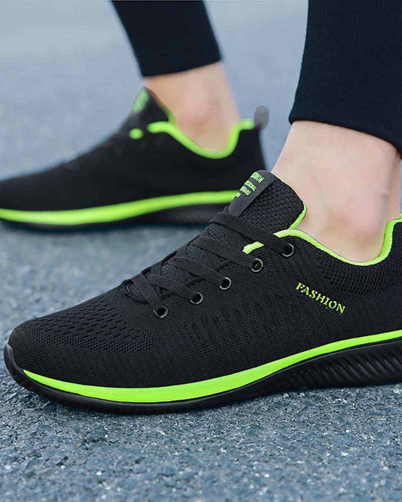 

Contrast Paneled Lace-up Sneakers, Green
