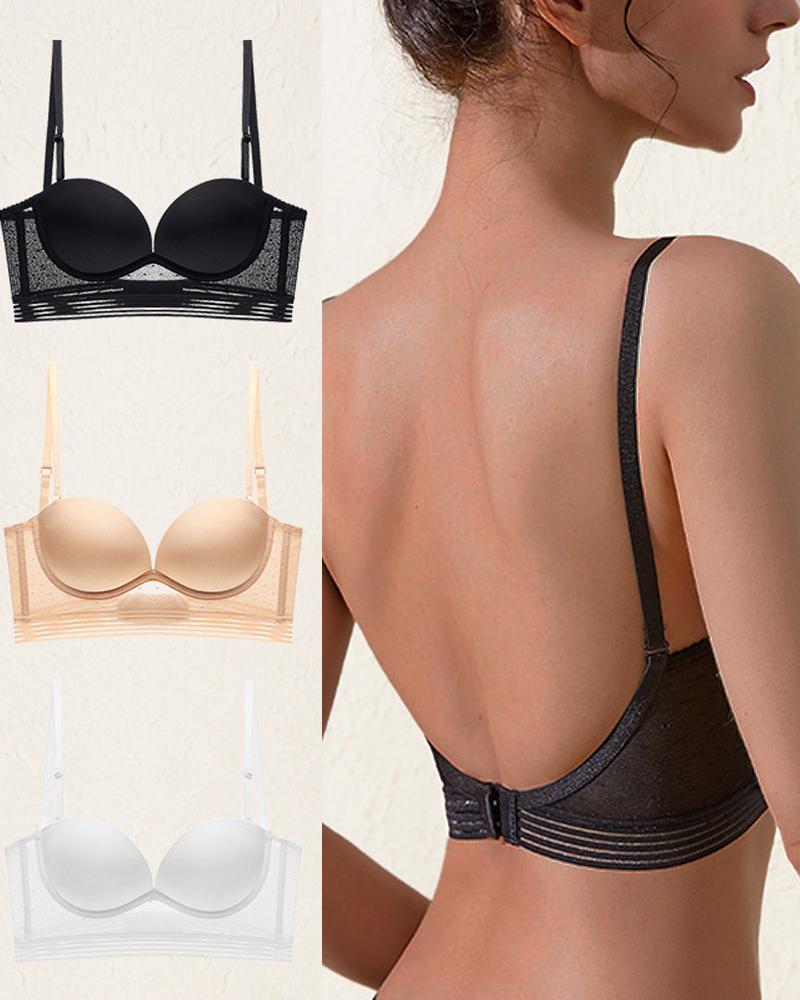 

Contrast Lace U-Back Push Up Bralette, Black