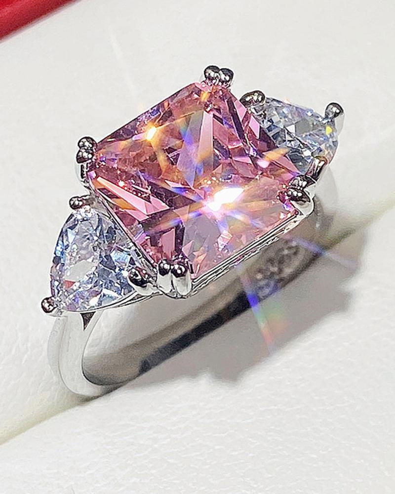 

1pc Square Luxury Engagement Ring Elegant Bride Wedding Party Jewelry Gift, Pink