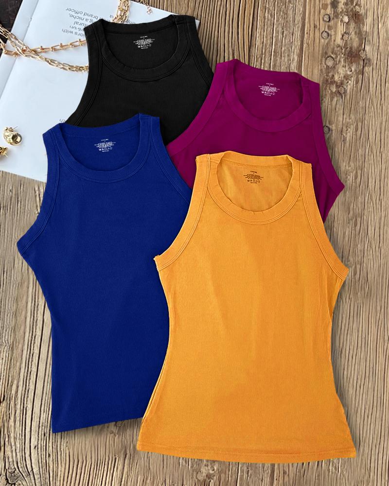 

4PCS Round Neck Sleeveless Tank Casual Slim Fit Top, Style6