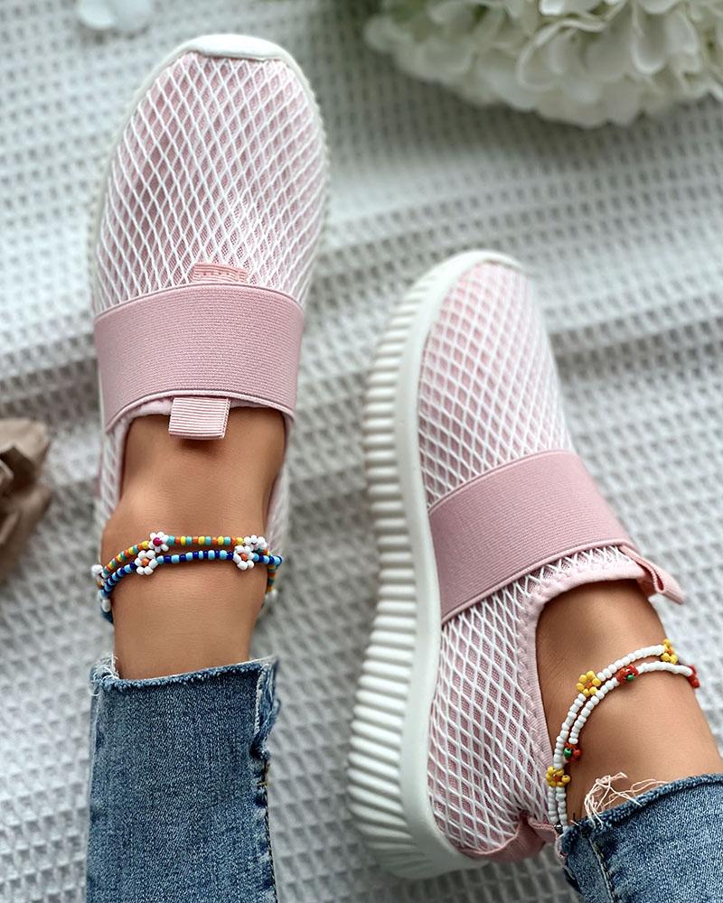 

Breathable Casual Knit Slip On Sneakers, Pink