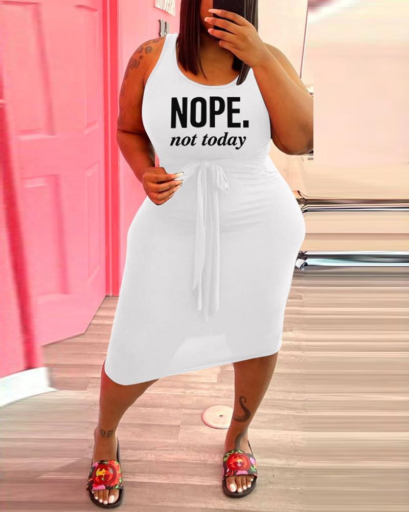 

Plus Size Letter Print Tied Detail Bodycon Dress, White