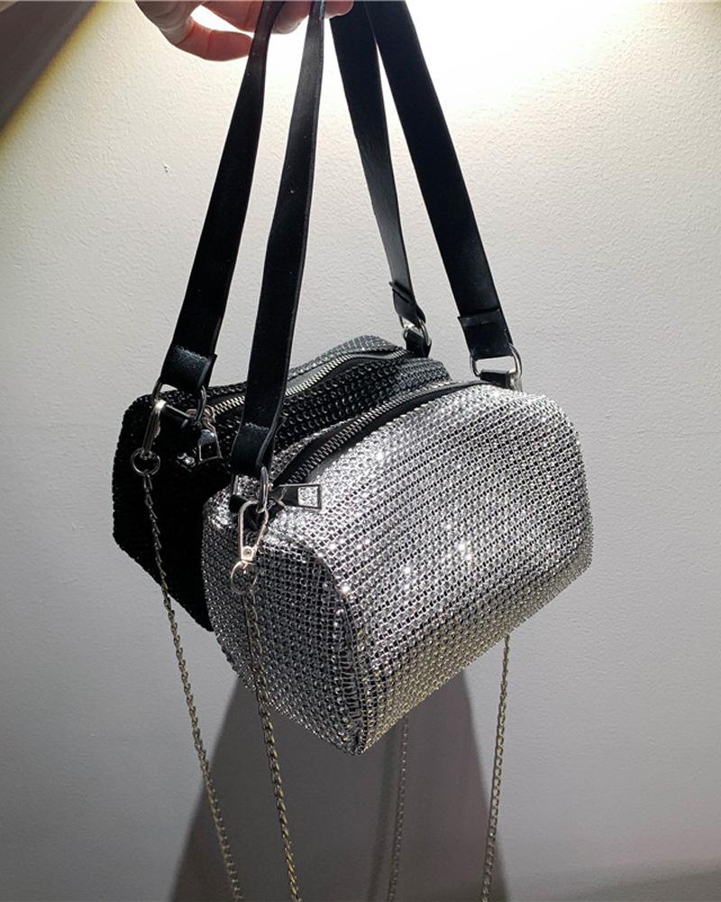 

Sparkling Rhinestone Decor Chain Strap Shoulder Bag, Silver