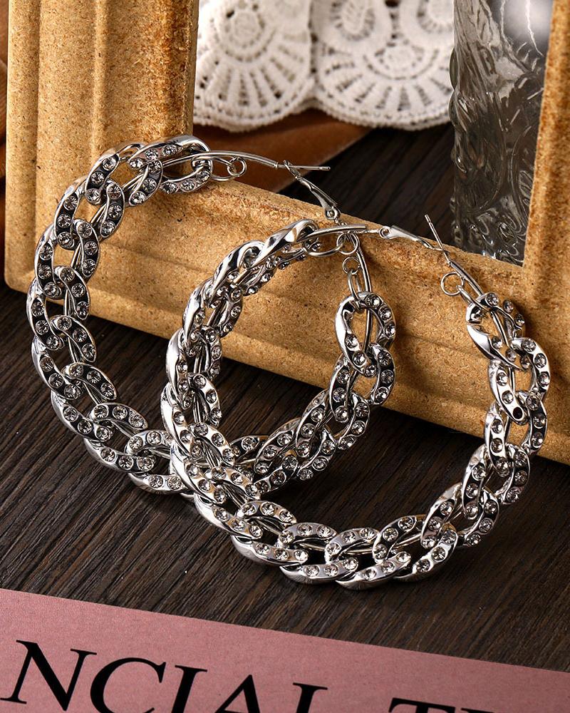 

1Pair Hollow Out Hoop Earrings, Silver
