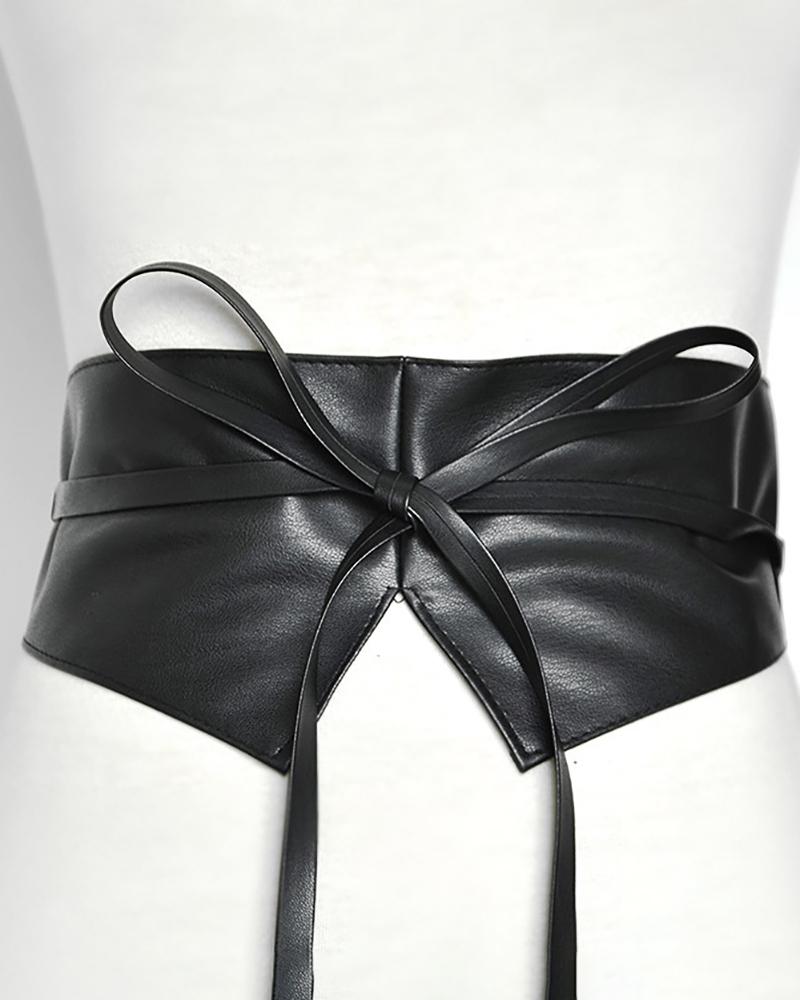 

1PCS Tied Detail PU Leather Slit Wide Belt Corset, Black