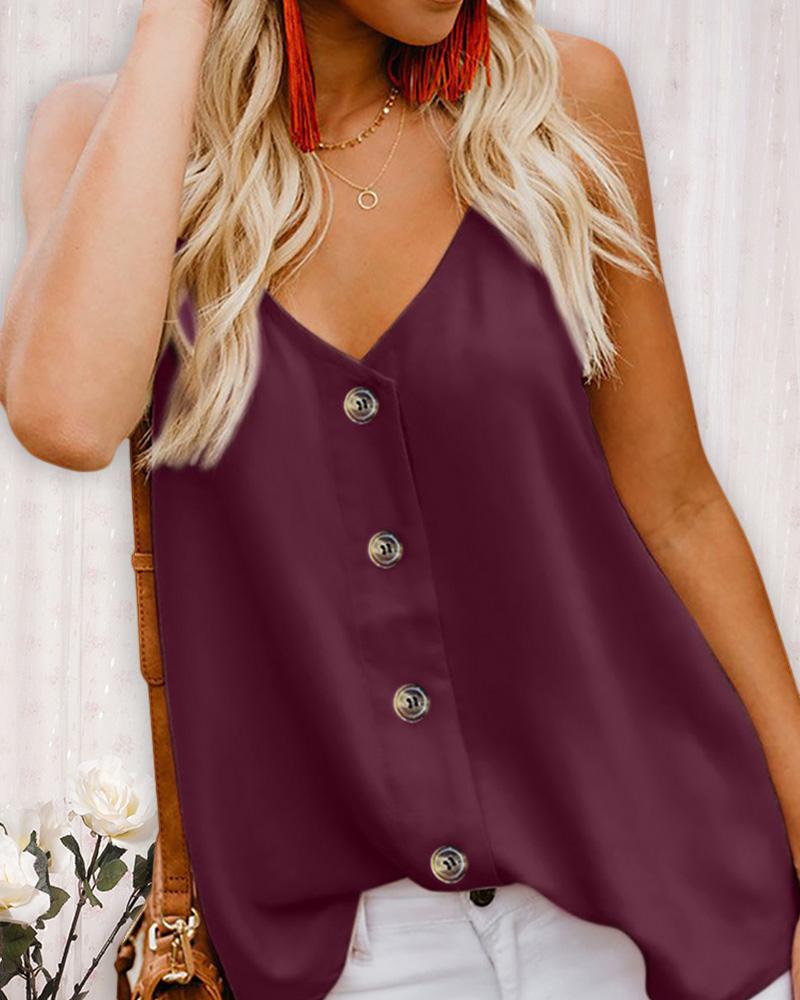 

Spaghetti Strap Button Design Women Top, Purple