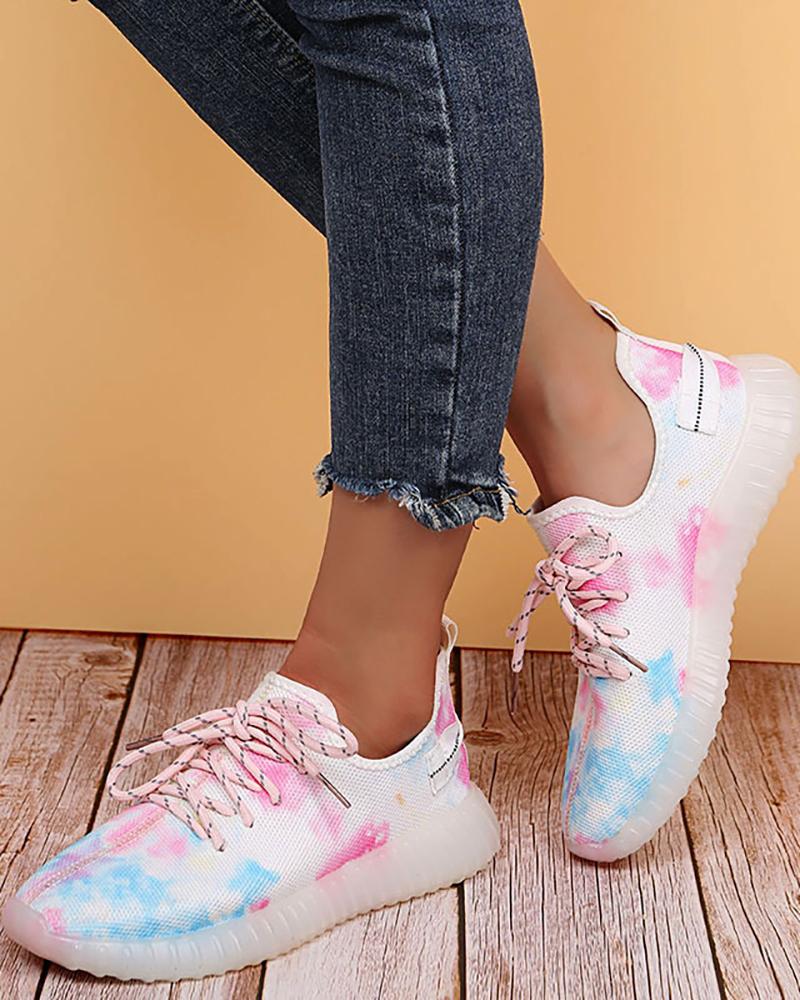 

Tie Dye Pattern Lace-up Sneakers, Pink
