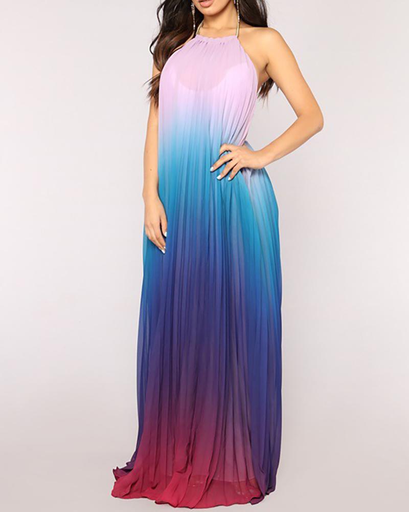 

Halter Gradient Color Ruched Maxi Dress, Blue