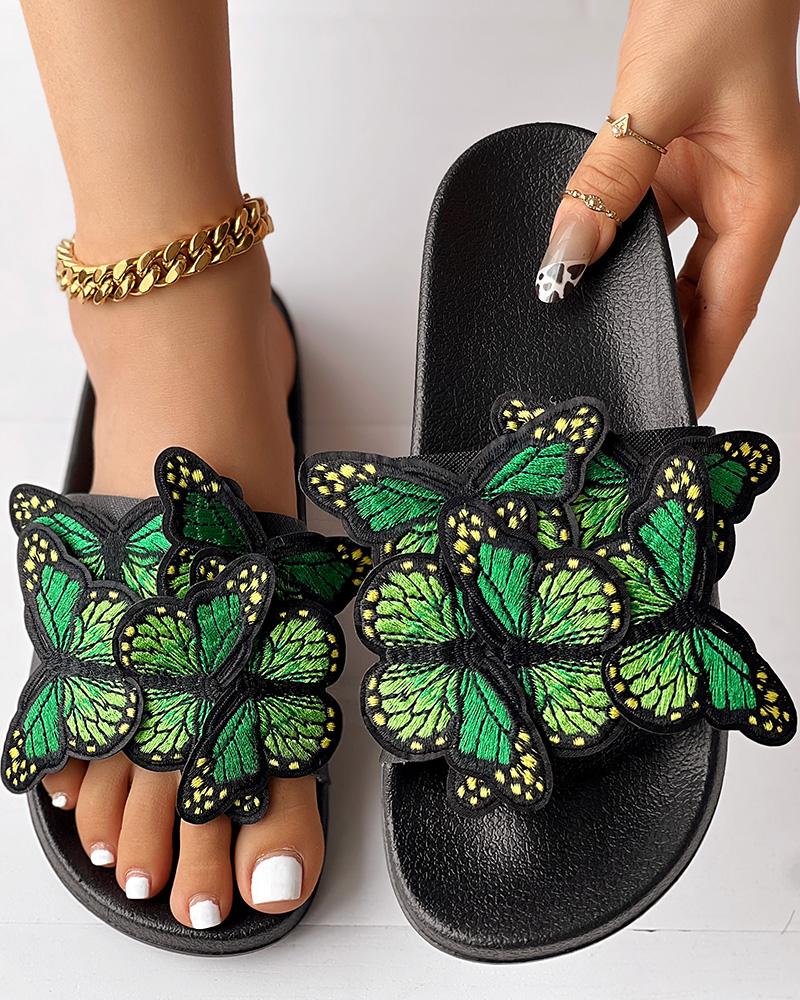 

Embroidery Butterfly Slippers Fashionable Summer Sandals, Green