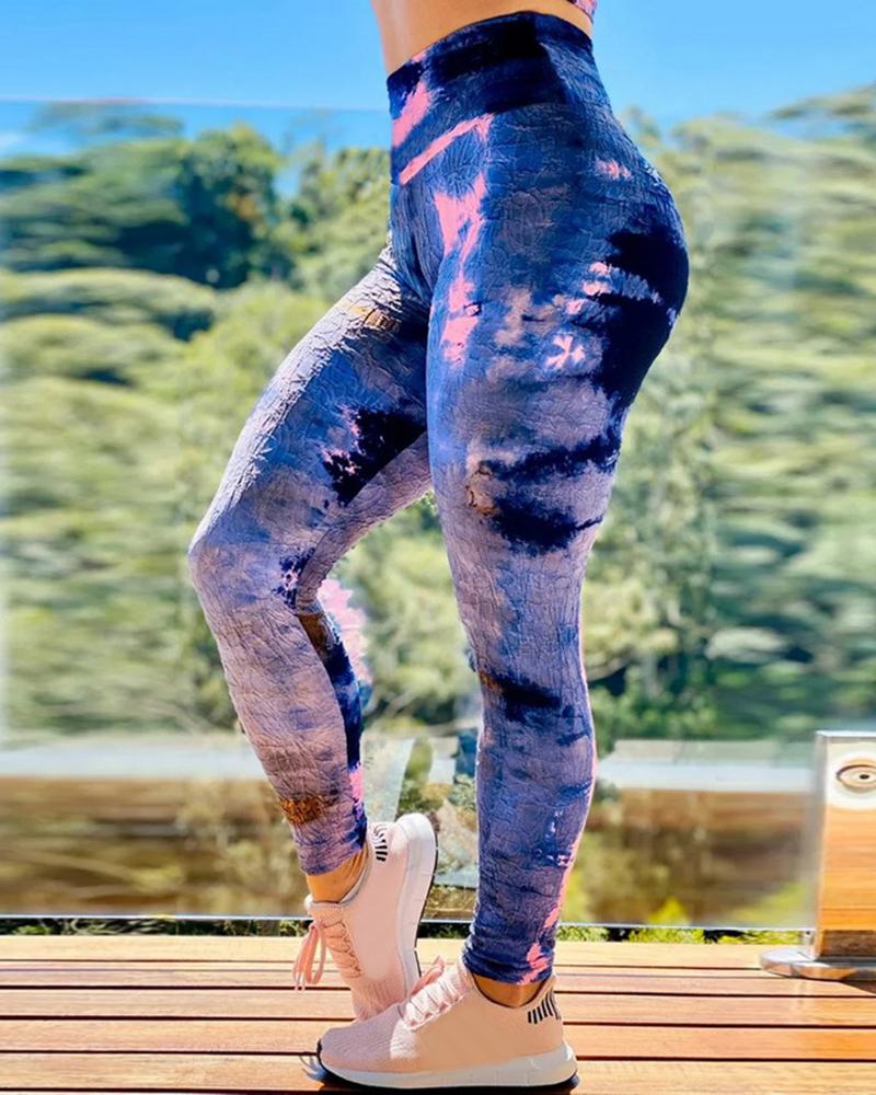 

Tie Dye High Waist Skinny Yoga Pants, Blue