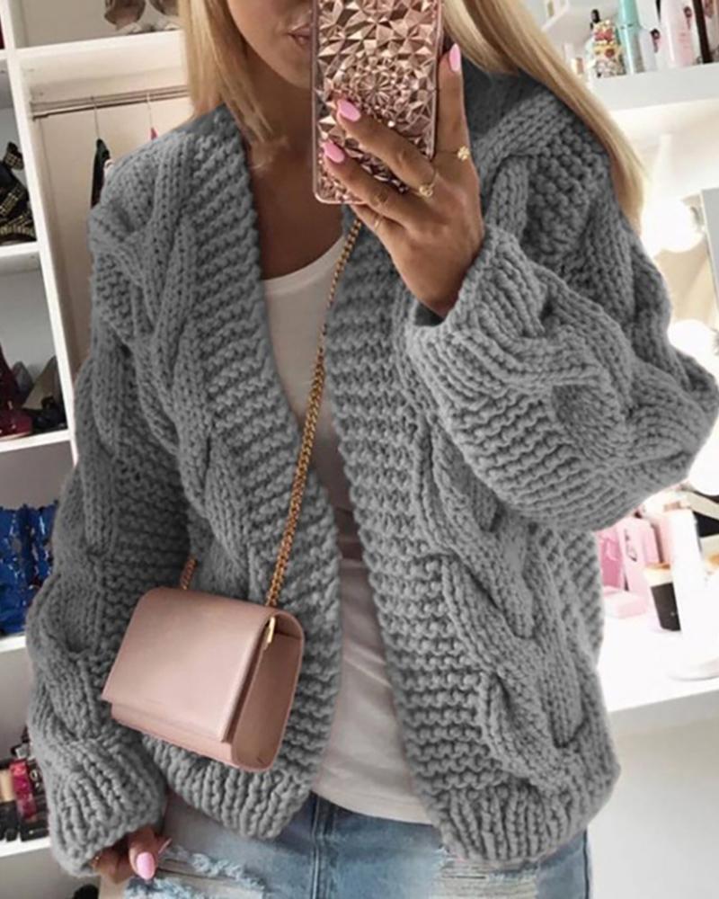 

Braided Long Sleeve Knit Cardigan, Gray