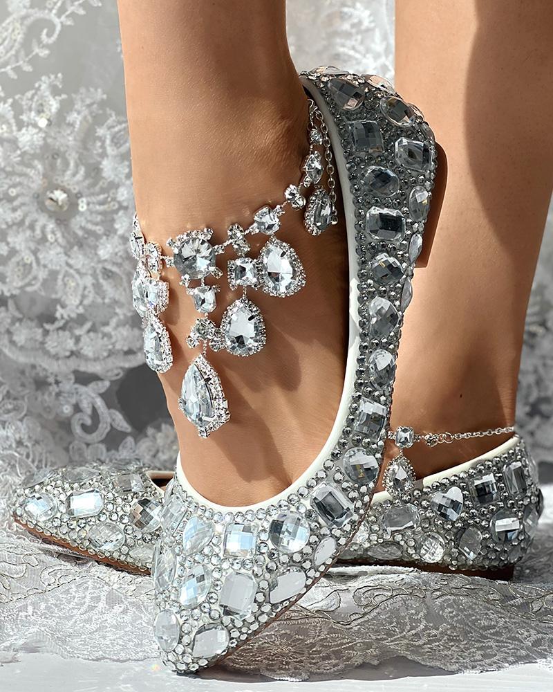 Mocasines nupciales de la boda del Rhinestone de la piedra de la gema del cristal