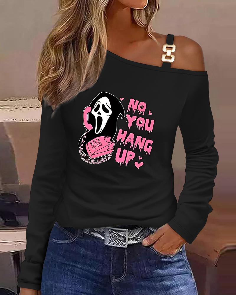 

Halloween Melting No You Hang Up Graphic Print Cold Shoulder Top, Black