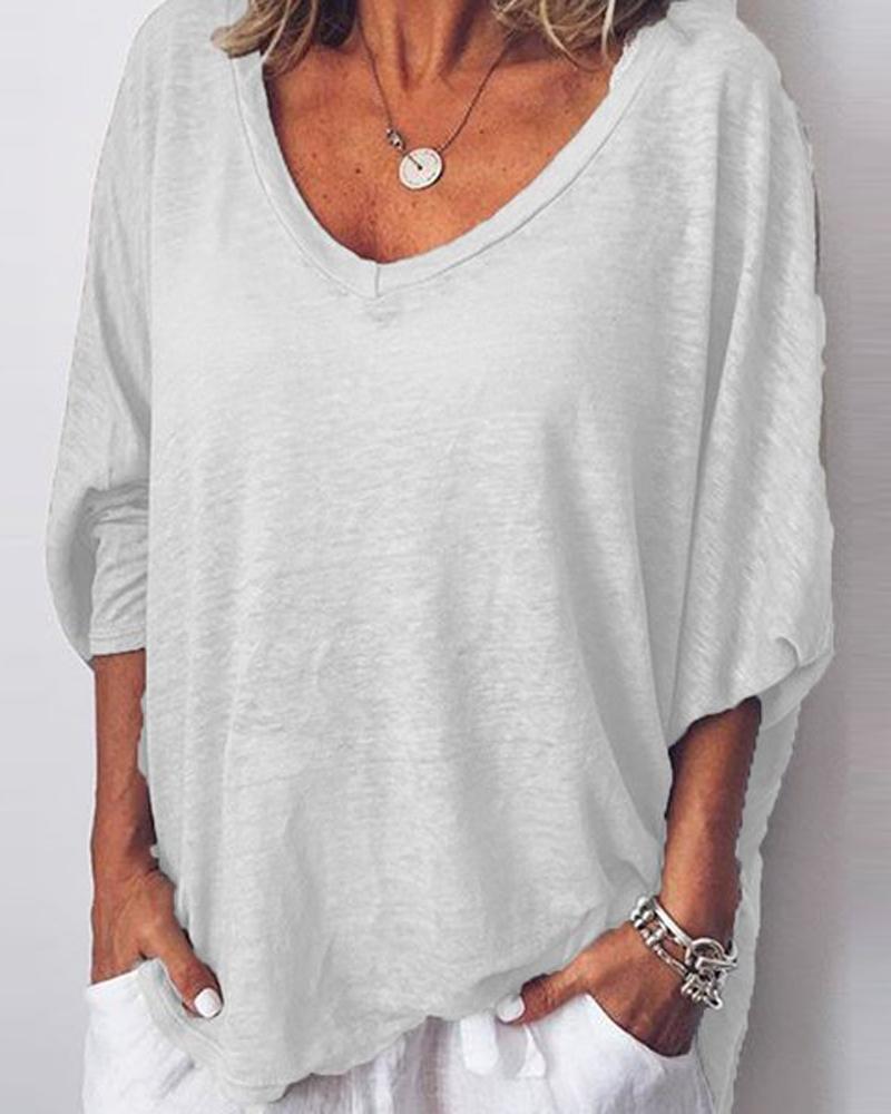 

Plus Size V-Neck Batwing Sleeve Casual Top, White