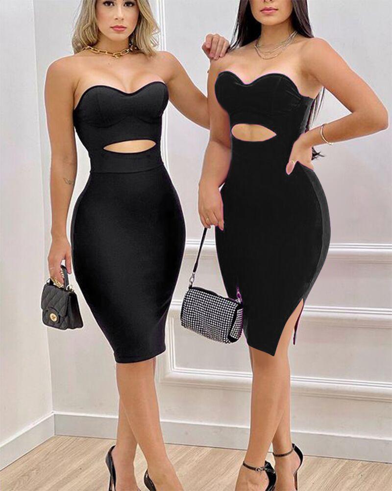 

Cutout Split Hem Bodycon Tube Dress, Black