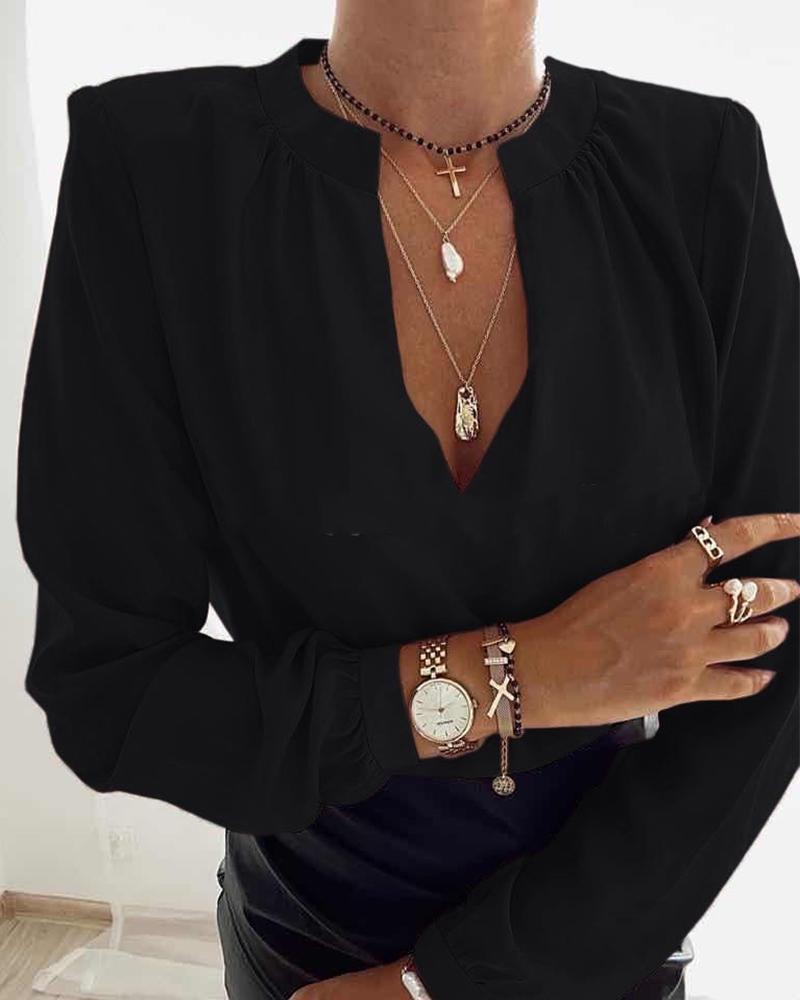 

Solid Long Sleeve Loose Splicing Blouse, Black