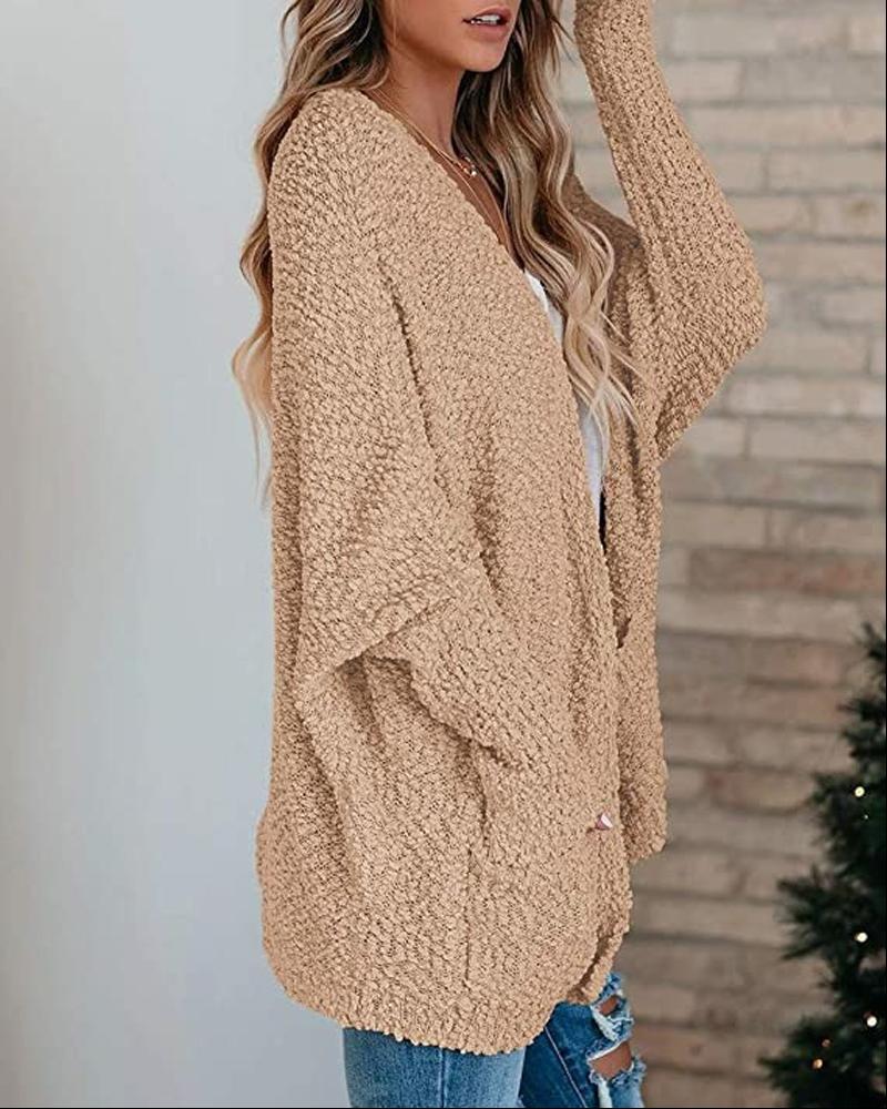 

Long Sleeve Pocket Detail Open Front Cardigan, Khaki