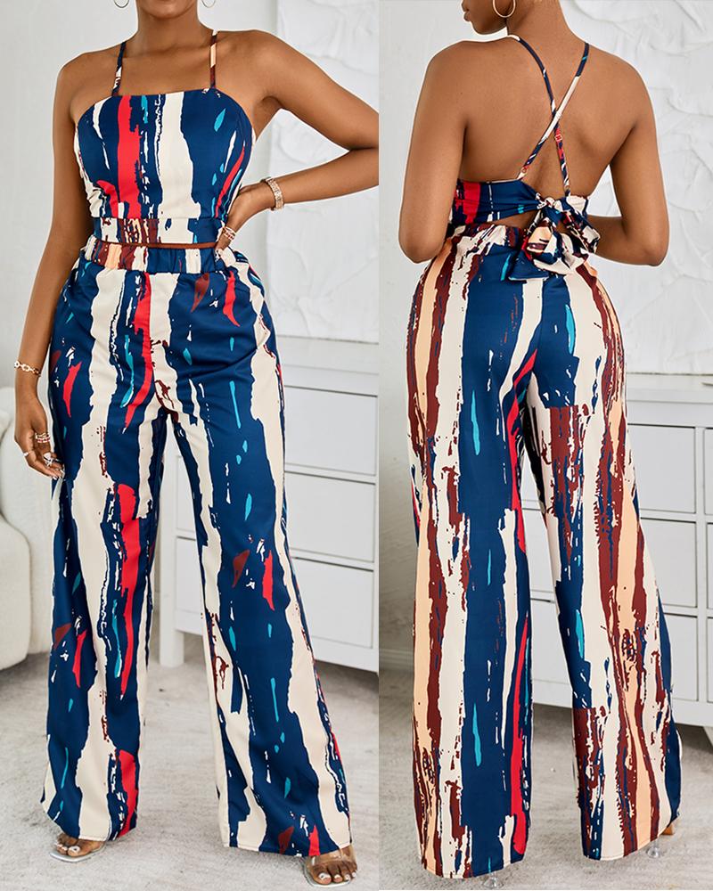 

Abstract Print Crop Top & Wide Leg Pants Set, Multicolor