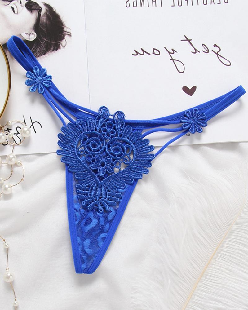 

Sexy Embroidery Low Waist Skinny Thong Panties, Blue