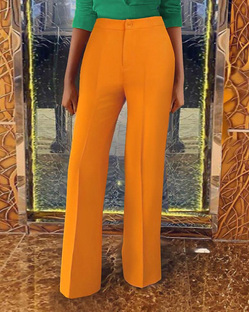 

High Waist Straight Leg Work Pants, Yellow