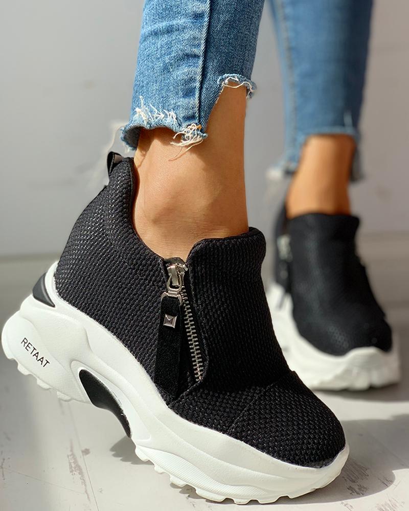 

Zipper Design Platform Casual Sneakers, Black