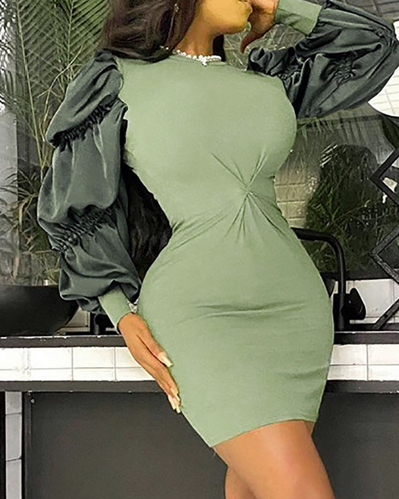 

Twisted Front Bishop Sleeve Bodycon Dress, Green