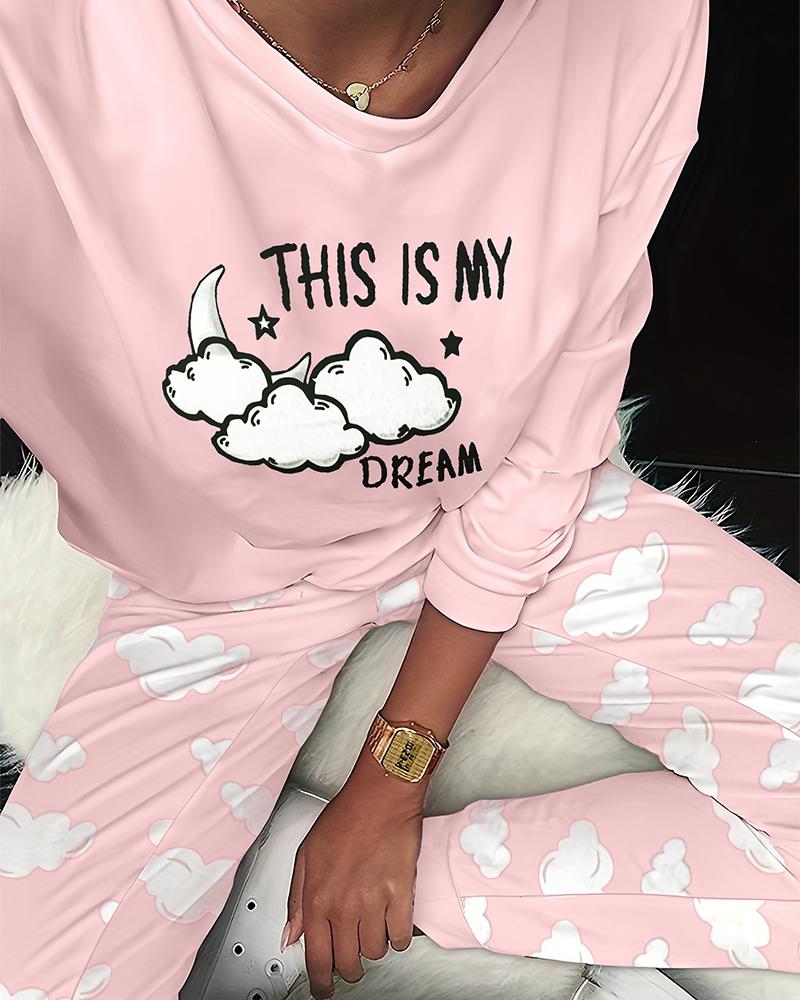 

This Is My Dream Graphic Print Pajamas Set, Pink