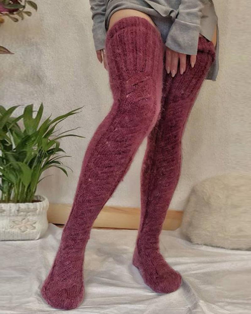 

1Pair Over The Knee Thermal Knit Socks, Wine red