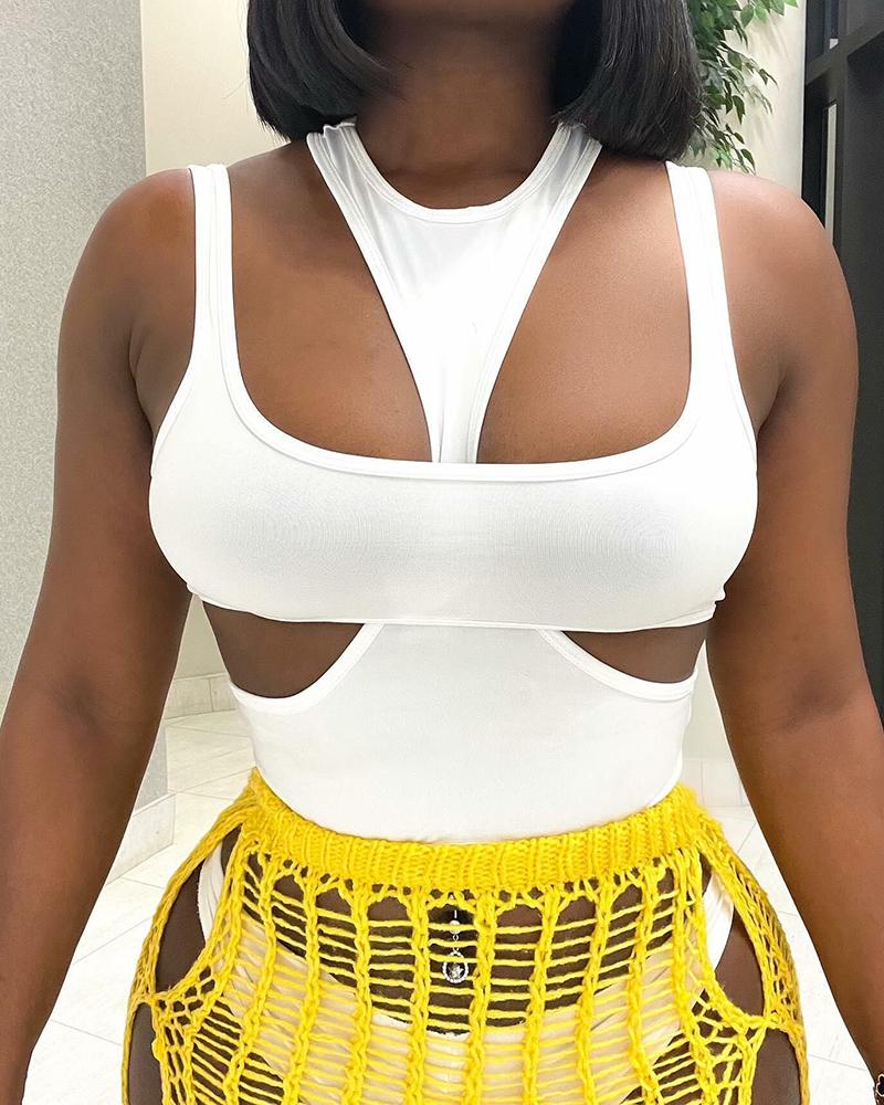 

O-Neck Cutout Sleeveless Skinny Top, White