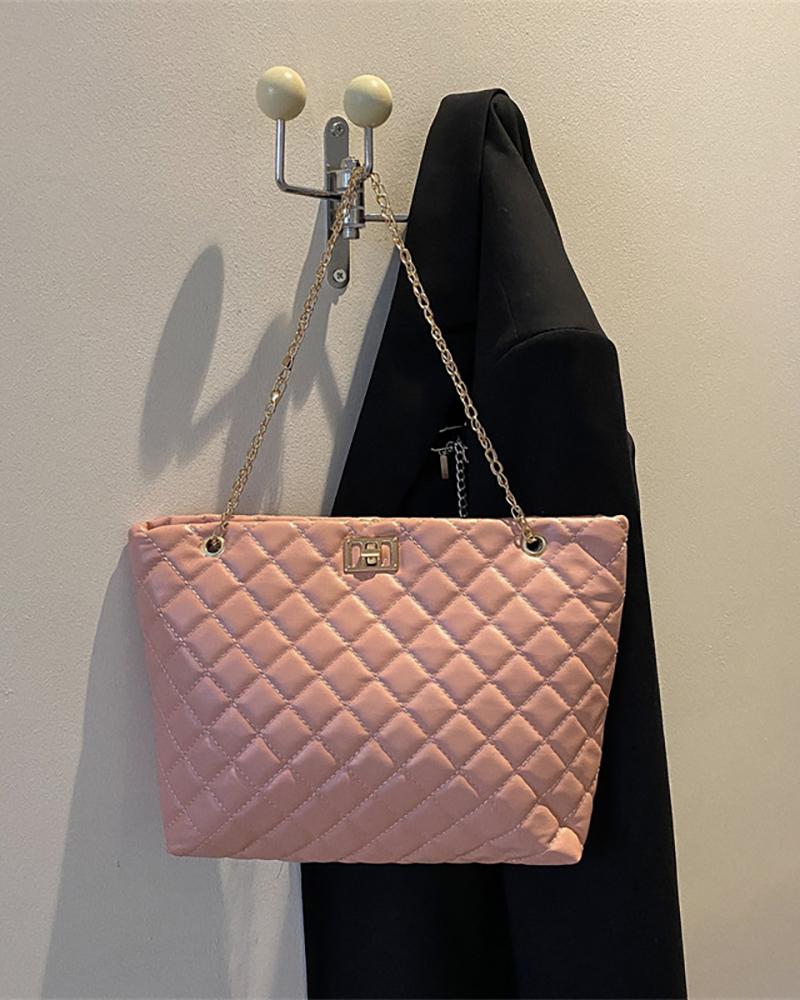 

Quilted Chain Strap Tote Bag, Pink