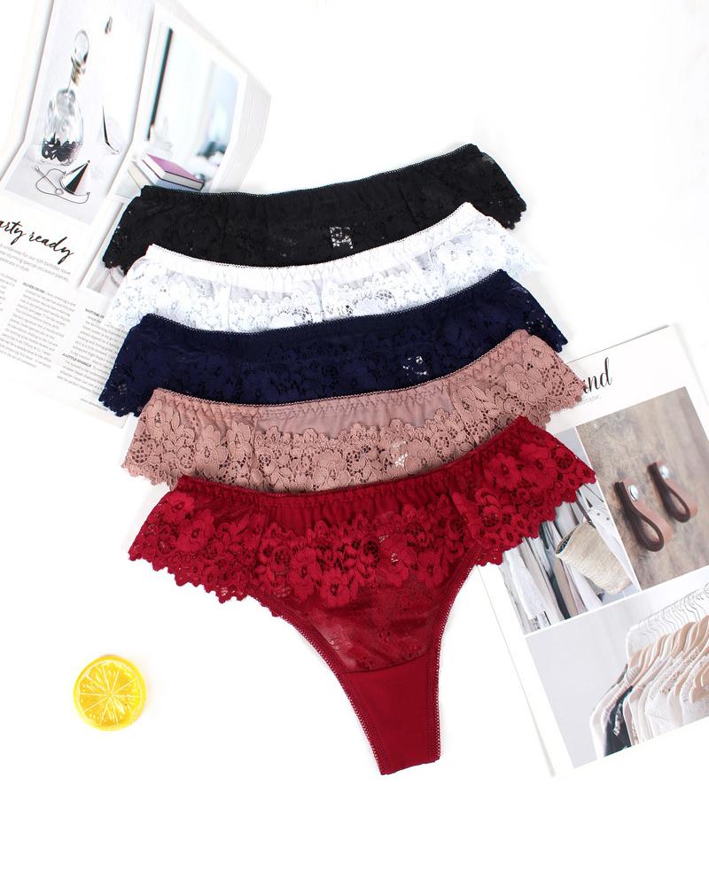 

See Through Floral Lace Thong Panty, Red