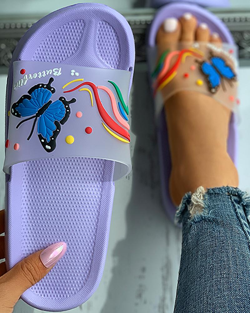 

Butterfly Letter Pattern Slide Sandals, Purple