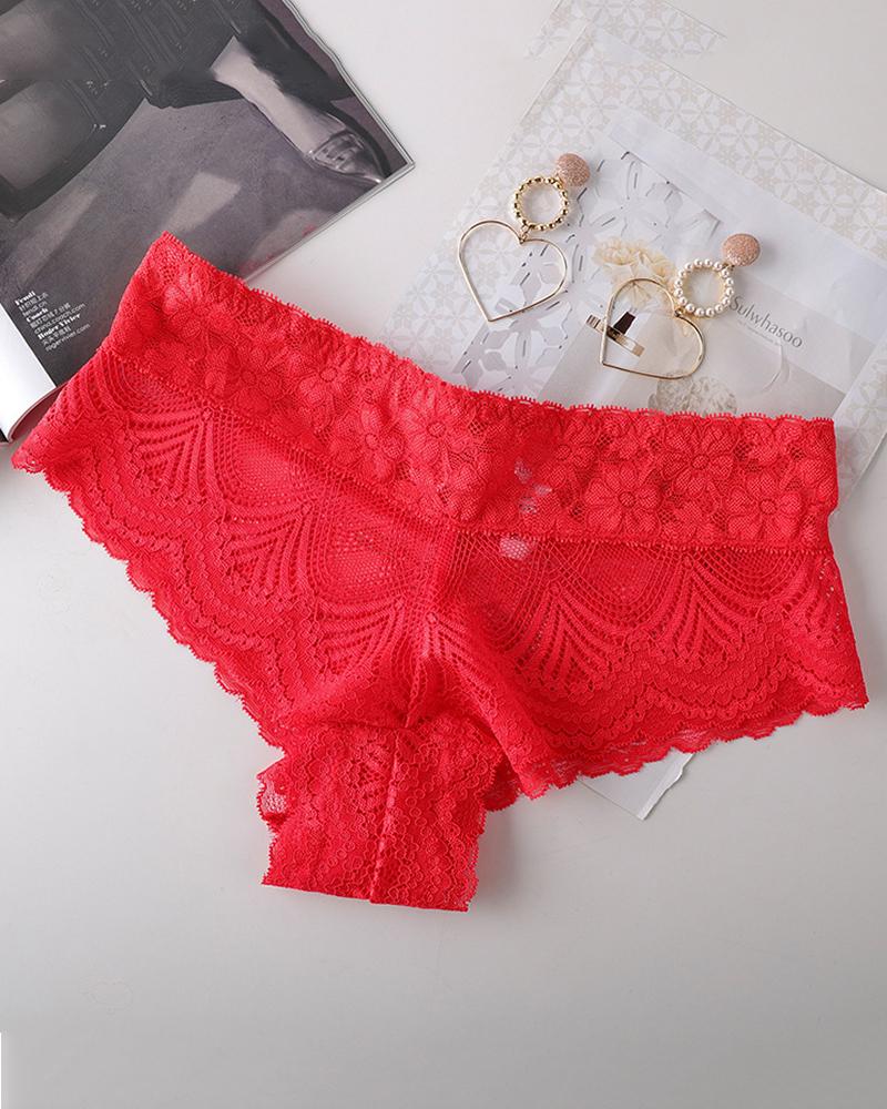

Crochet Lace Seamless Low Waist Thong, Red