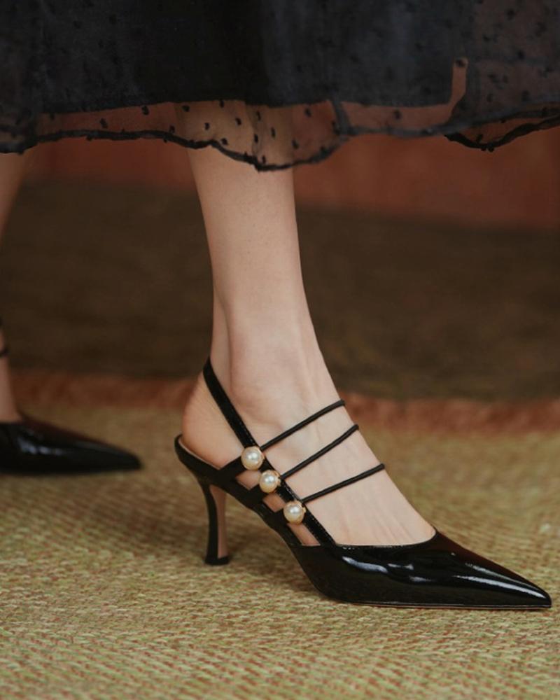 

Solid Strap High Heel Cut-out Pointed-toe Sandals, Black