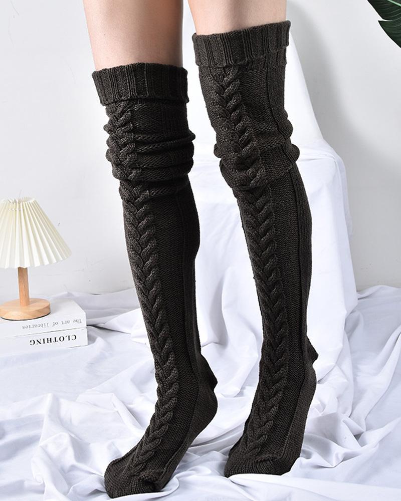 

1Pair Thigh High Cable Knit Leg Warmers Winter Warm Long Boot Socks, Dark grey