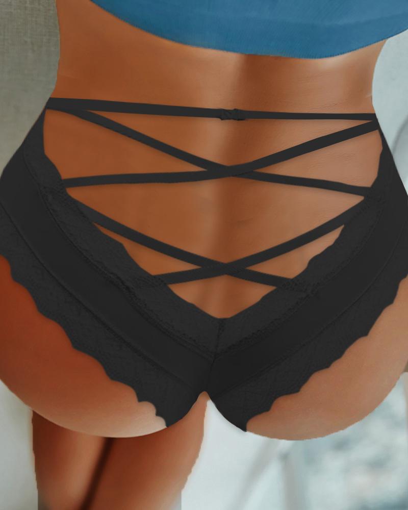 

Lace Contrast Strappy Panties, Black