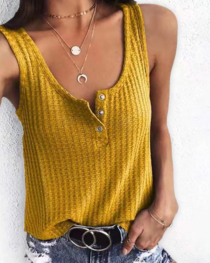 

Thick Strap Button Front Tank Top, Yellow