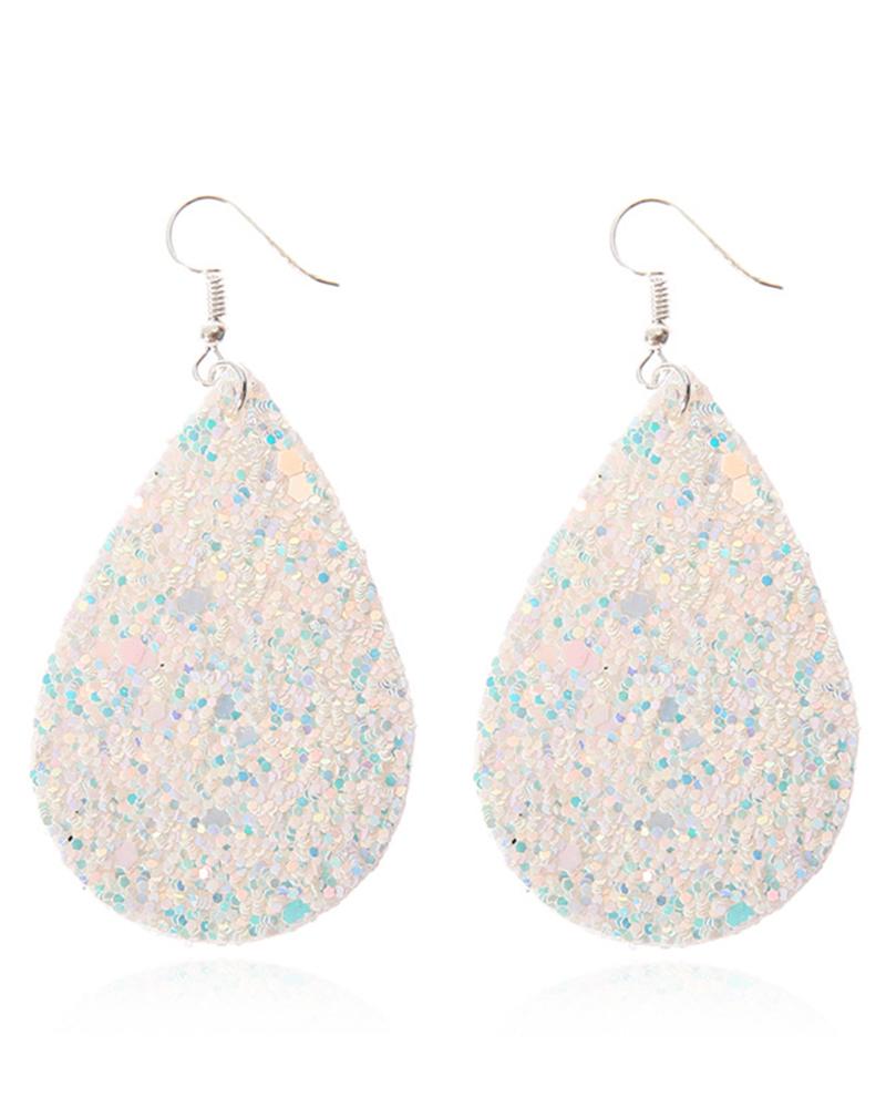 

1Pair Allover Sequin Waterdrop Earrings, White