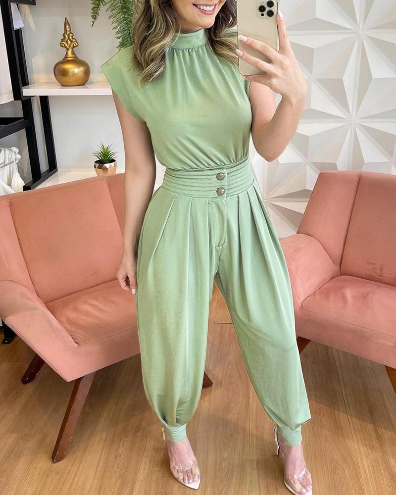 

Short Sleeve Top & Ruched Cuffed Pants Set, Light green